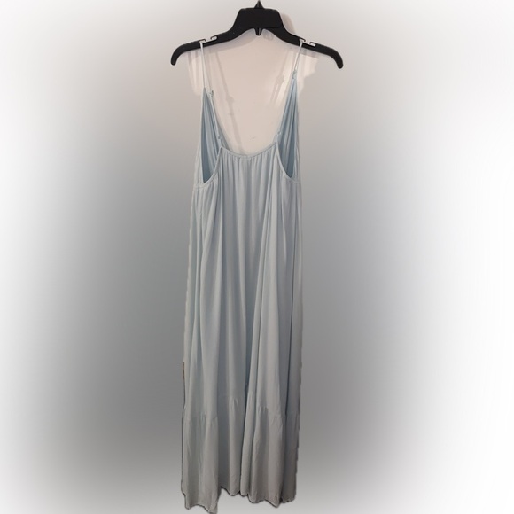 Papermoon Sage Mint Light Green Deep V Neck Plunging Boho Tiered Maxi Dress L - Picture 3 of 12